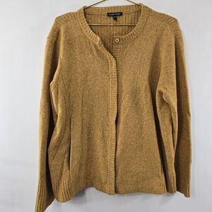 Eileen Fisher Jewel Neck Jacket Honey Marled Fleck Snap Wool Angora Cardigan L